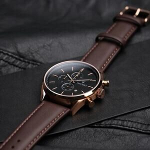 Vincero Chrono S2 Rose Gold Chronograph Watch Brown Leather Strap Men Quartz